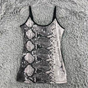 Almost Famous Tank Top Womens Large Snakeskin Print Sequins Adjustable Strap